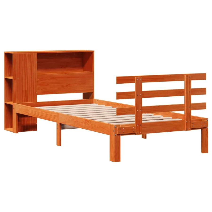 Lit bibliothèque sans matelas cire marron 100x200 cm pin massif - 3