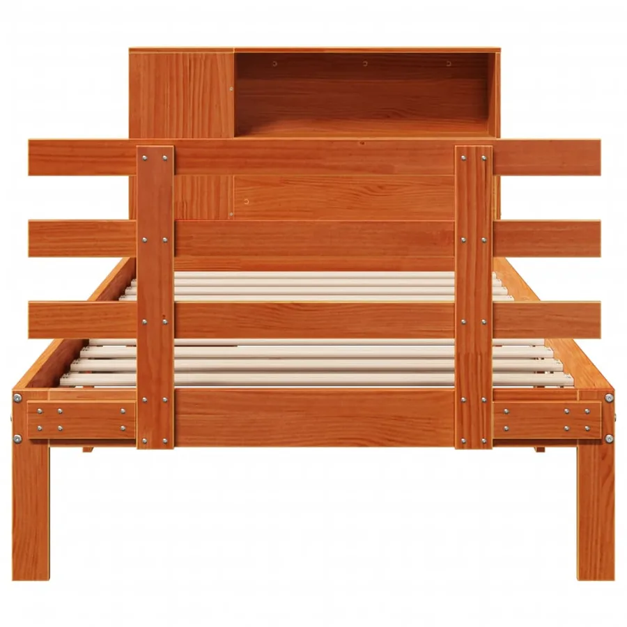 Lit bibliothèque sans matelas cire marron 100x200 cm pin massif - 4