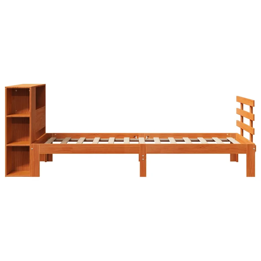 Lit bibliothèque sans matelas cire marron 100x200 cm pin massif - 5