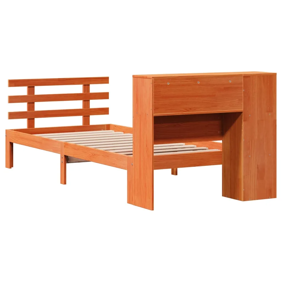 Lit bibliothèque sans matelas cire marron 100x200 cm pin massif - 6