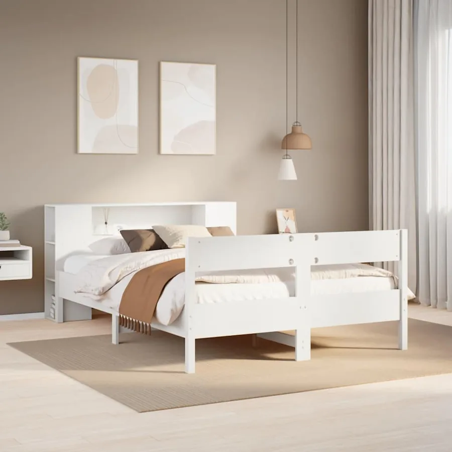 Lit bibliothèque sans matelas blanc 140x190 cm bois pin massif