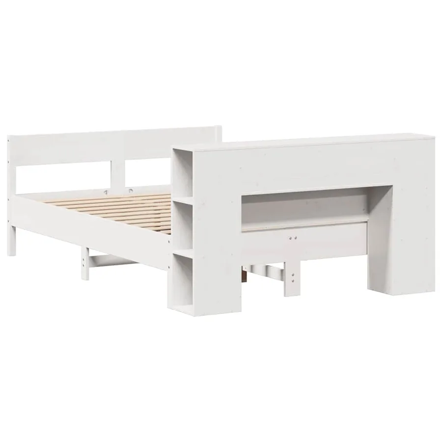 Lit bibliothèque sans matelas blanc 140x190 cm bois pin massif - 6