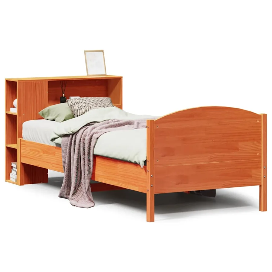 Lit bibliothèque sans matelas cire marron 100x200 cm pin massif - 2