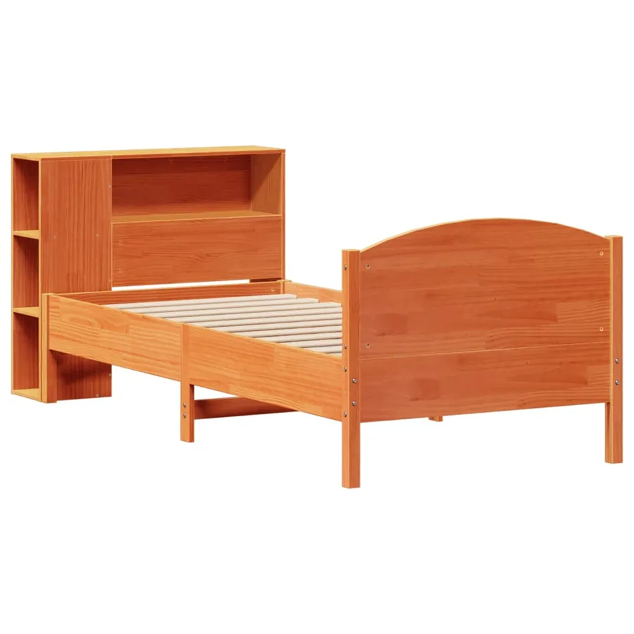 Lit bibliothèque sans matelas cire marron 100x200 cm pin massif - 3