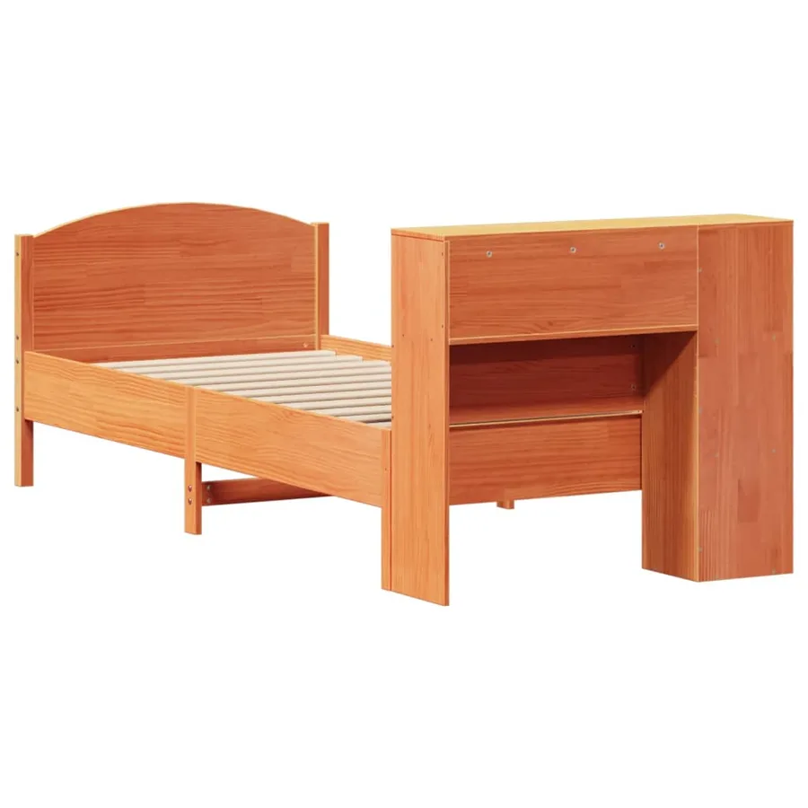 Lit bibliothèque sans matelas cire marron 100x200 cm pin massif - 6