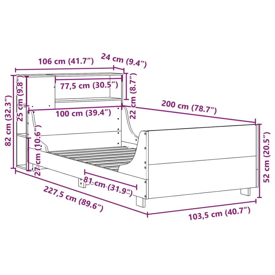 Cadre de lit sans matelas cire marron 100x200cm bois pin massif - 12