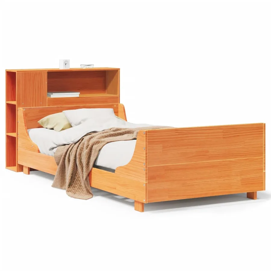 Cadre de lit sans matelas cire marron 100x200cm bois pin massif - 2