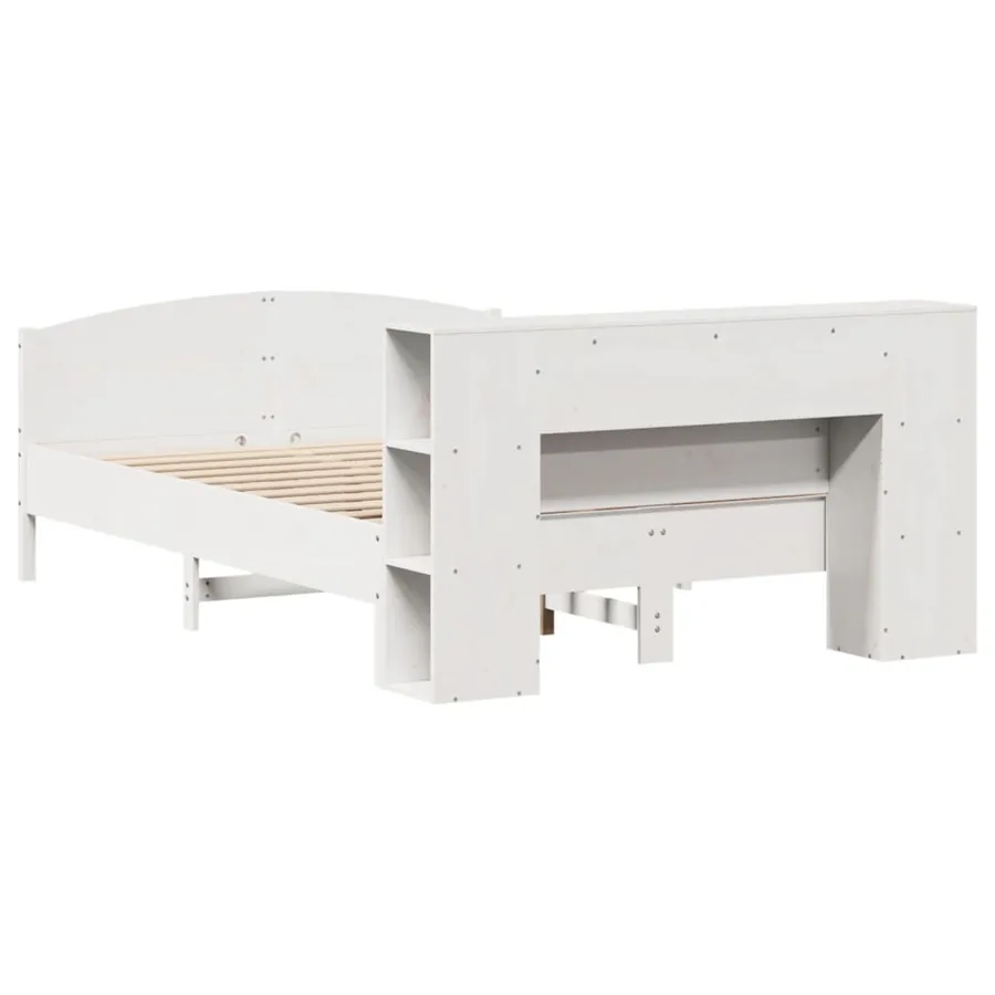 Lit bibliothèque sans matelas blanc 135x190 cm bois pin massif - 6