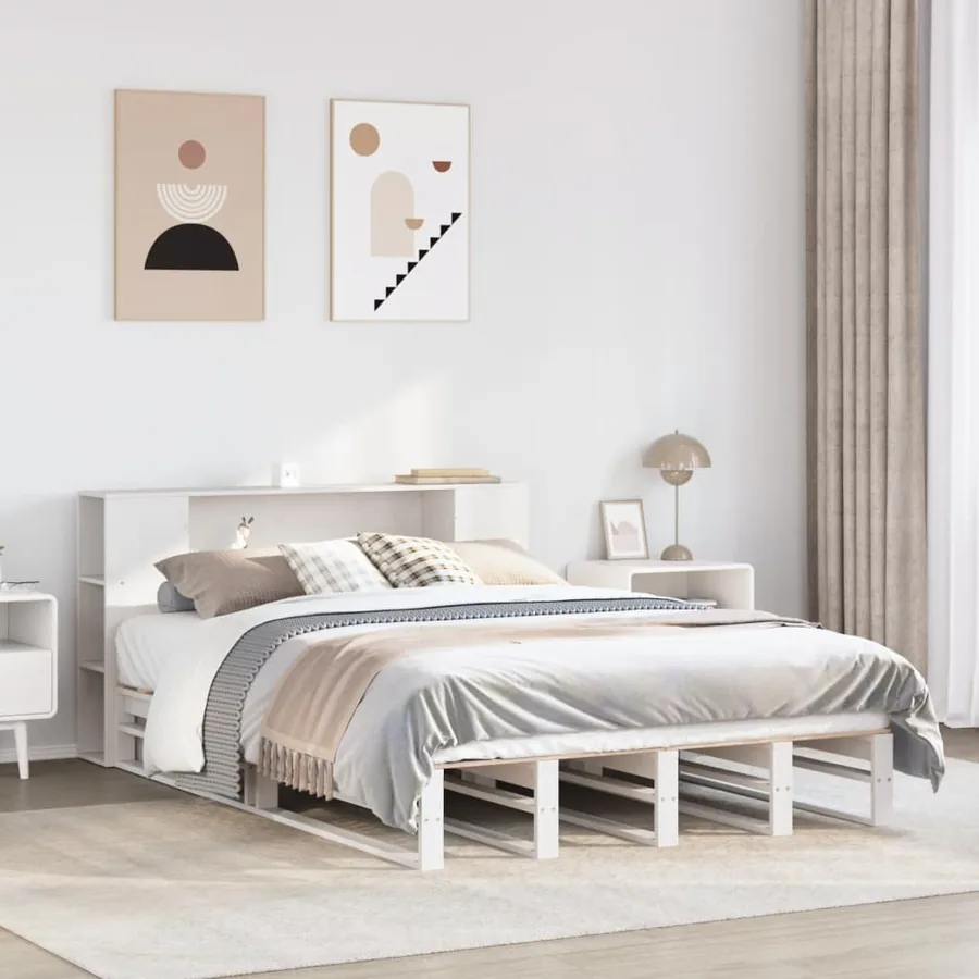 Lit bibliothèque sans matelas blanc 135x190 cm bois massif