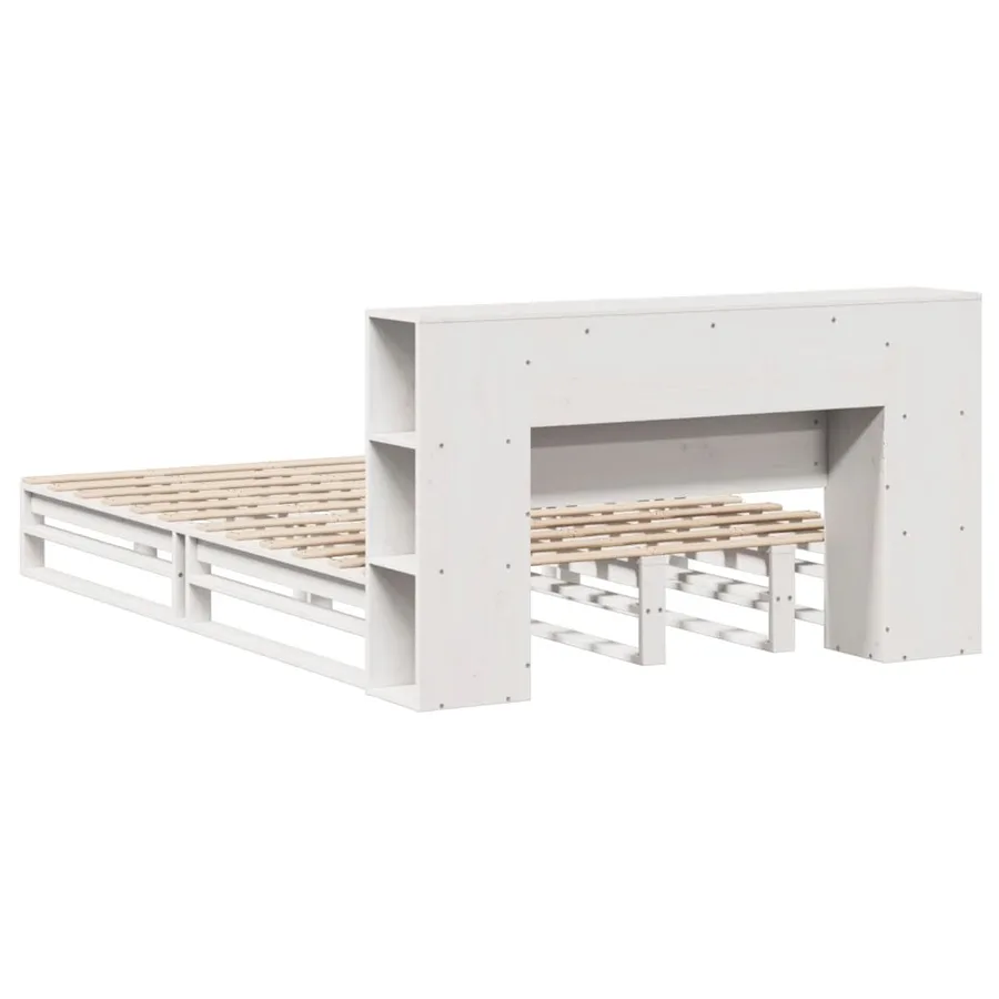 Lit bibliothèque sans matelas blanc 135x190 cm bois massif - 8
