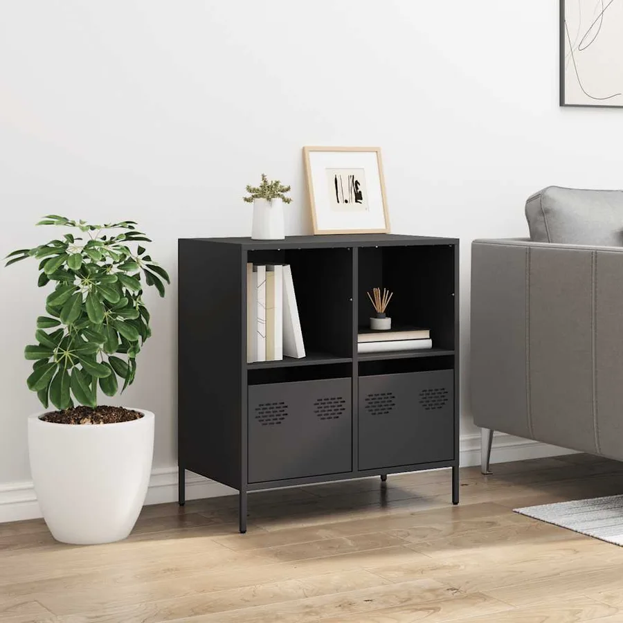 Buffet noir 68x39x73,5 cm acier laminé à froid - 3