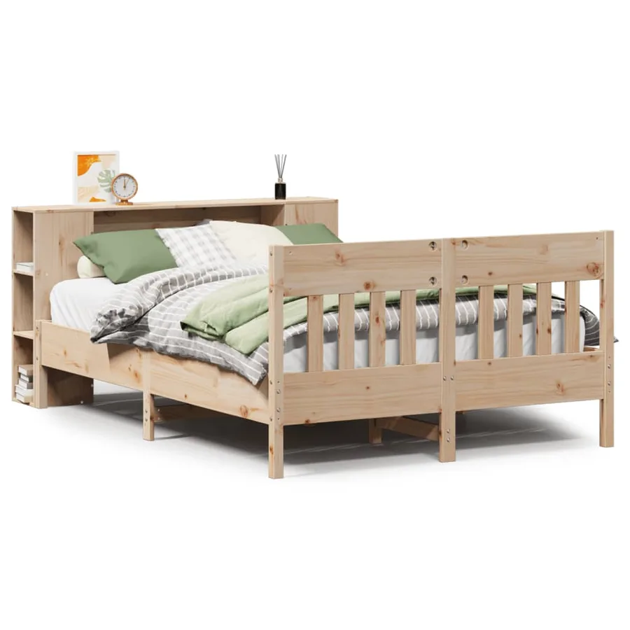 Lit bibliothèque sans matelas 135x190 cm bois de pin massif - 2