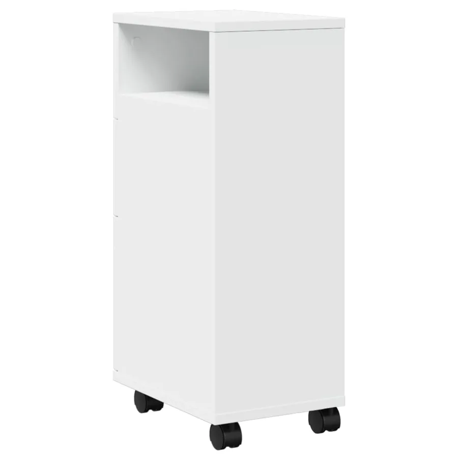Meuble étroit de salle de bain à roulettes blanc - 6