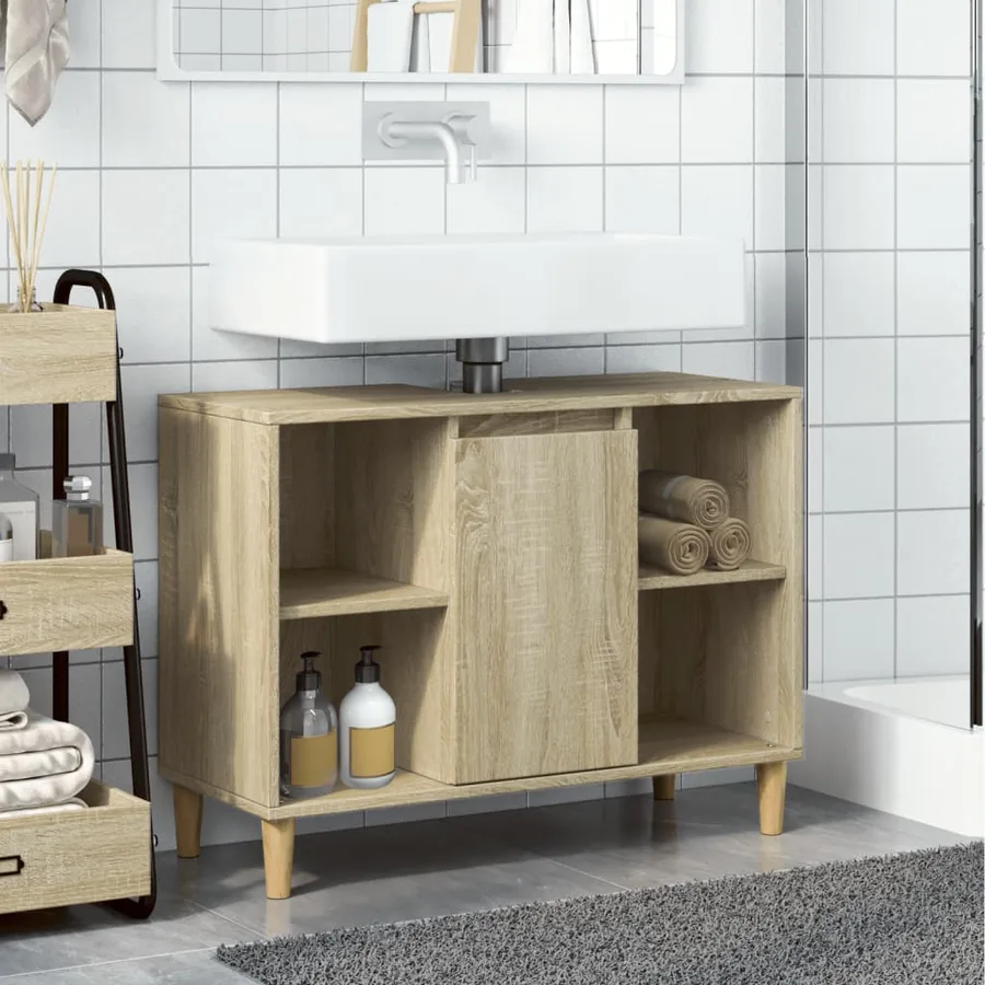 Armoire salle de bain chêne sonoma 80x33x60cm bois d'ingénierie - 3