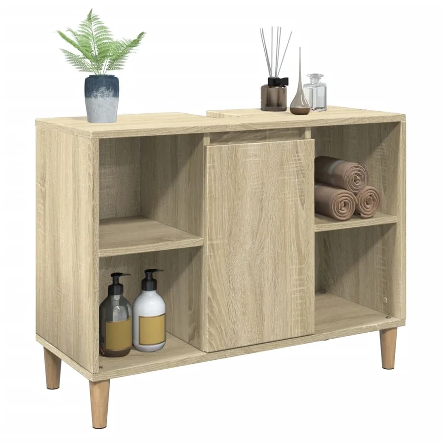 Armoire salle de bain chêne sonoma 80x33x60cm bois d'ingénierie - 4