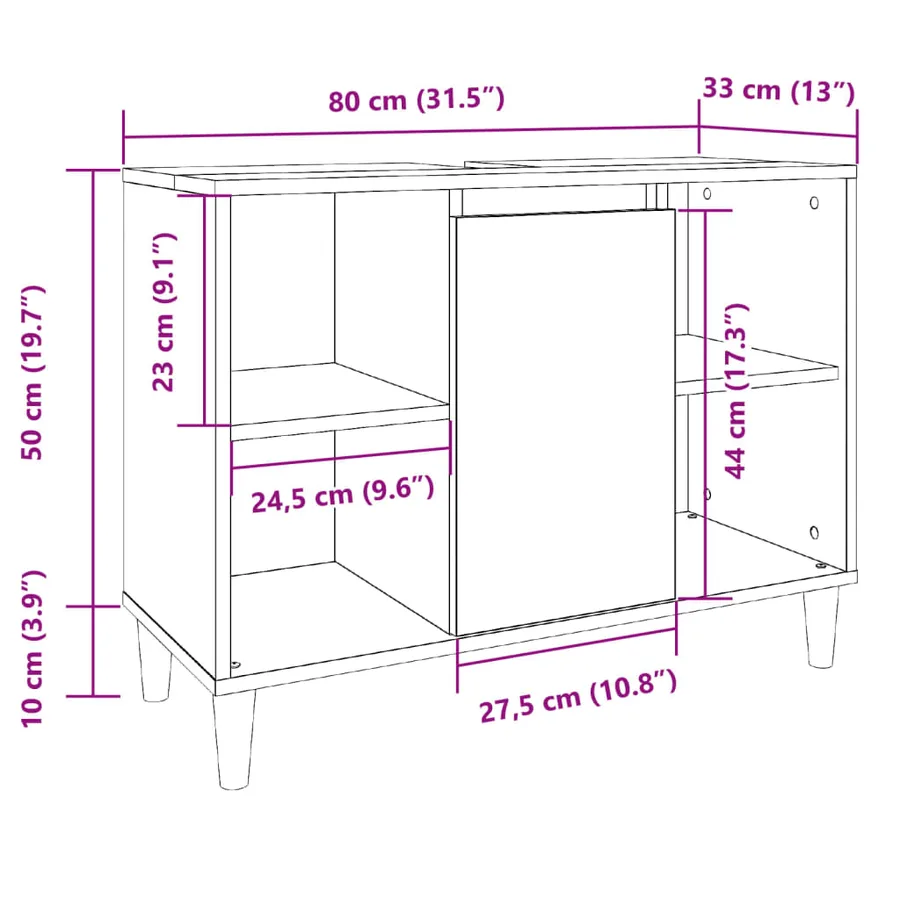 Armoire de salle de bain vieux bois 80x33x60 cm bois ingénierie - 10