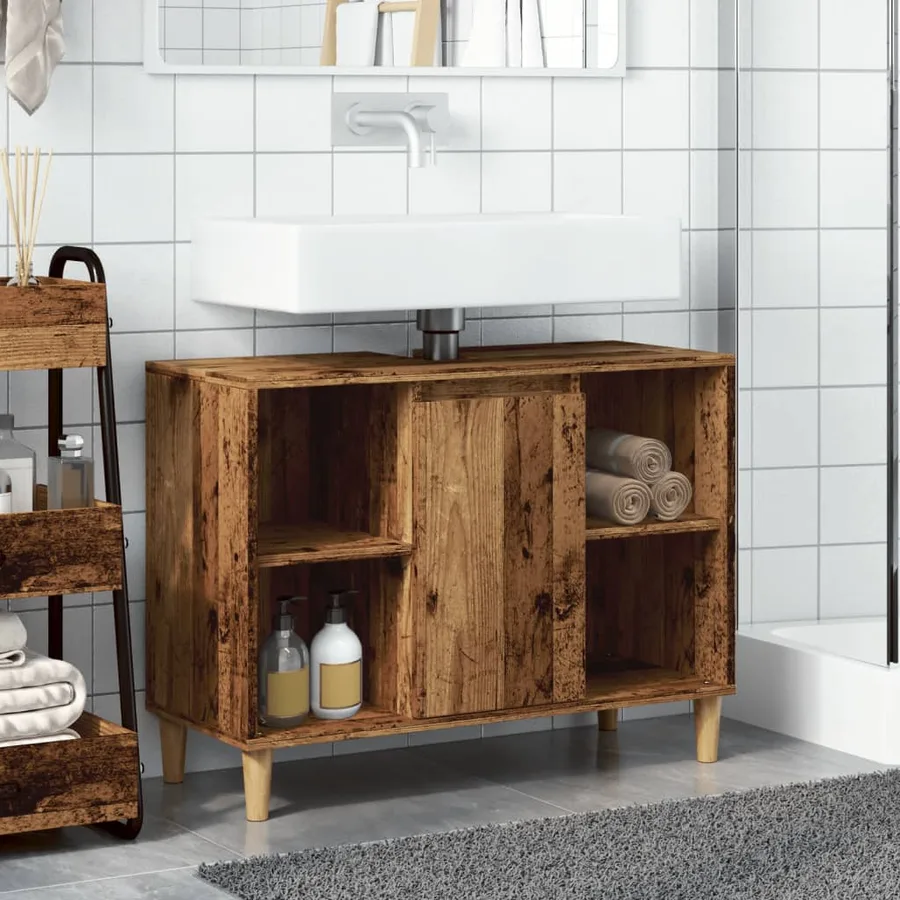 Armoire de salle de bain vieux bois 80x33x60 cm bois ingénierie - 3