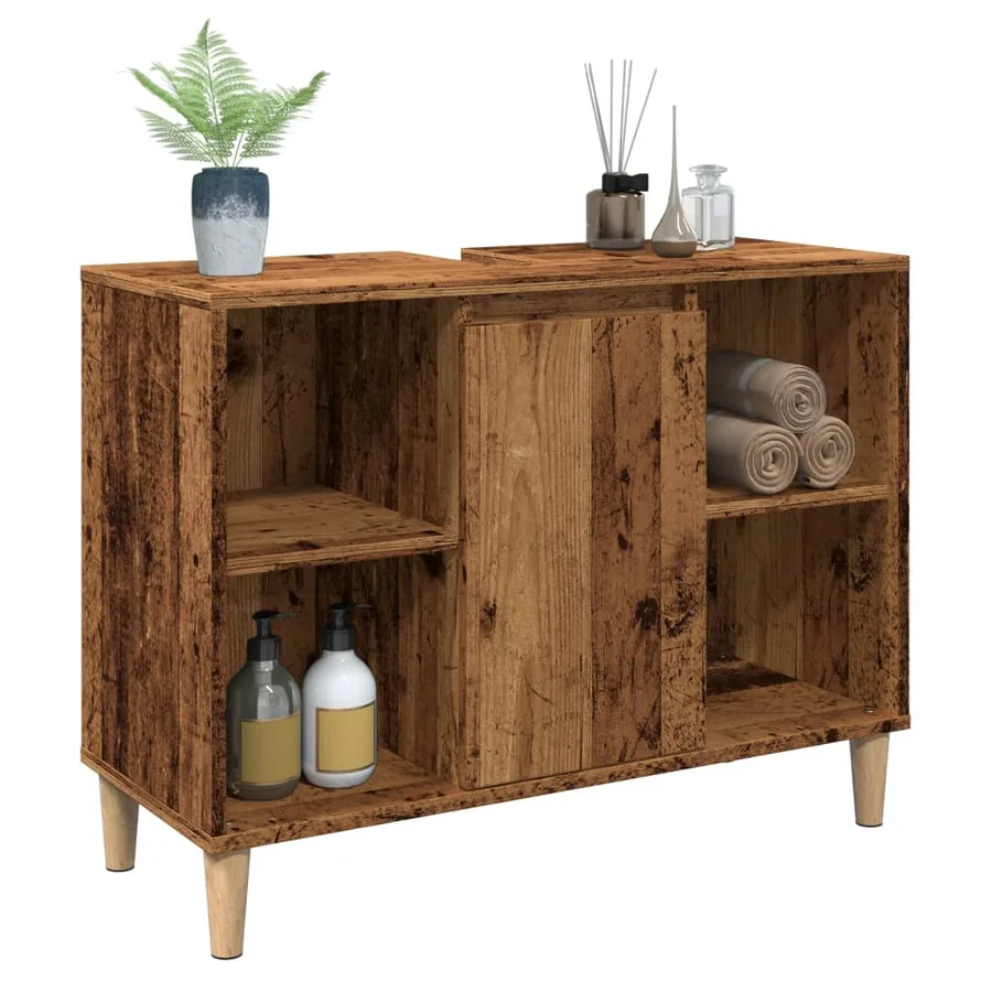 Armoire de salle de bain vieux bois 80x33x60 cm bois ingénierie - 4