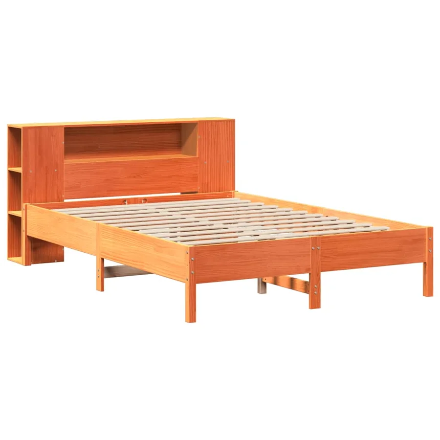Lit bibliothèque sans matelas cire marron 140x200 cm pin massif - 3