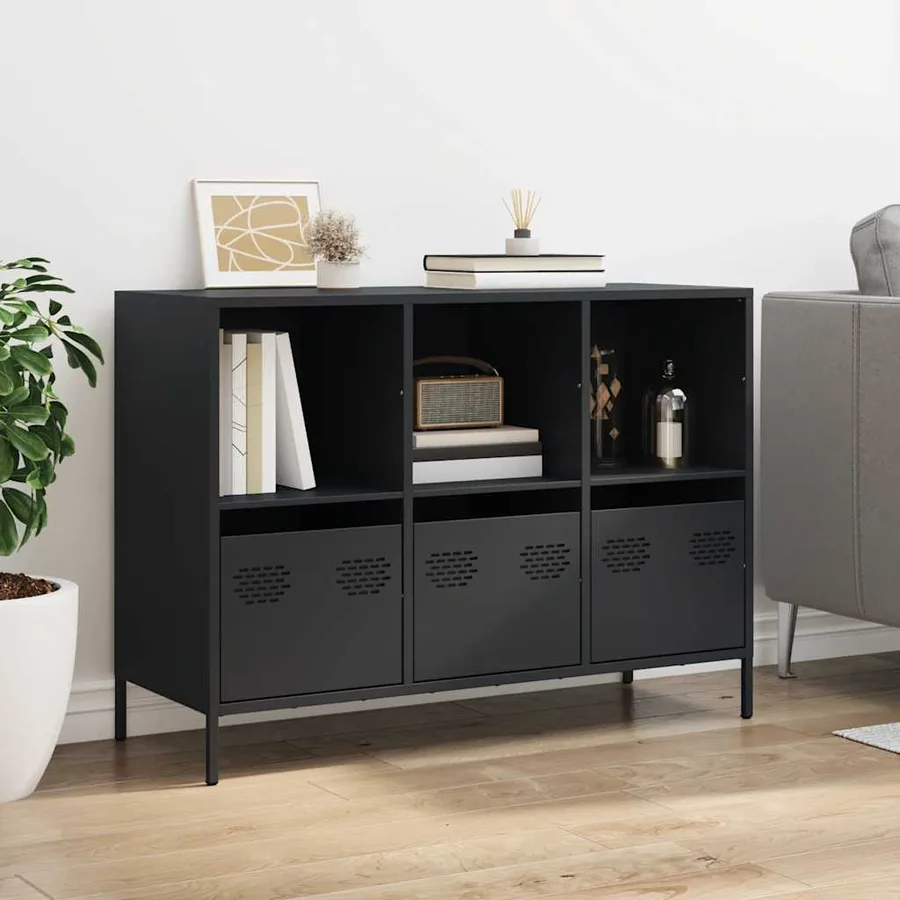 Buffet noir 101,5x39x73,5 cm acier laminé à froid - 3