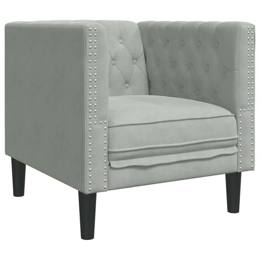Fauteuil Chesterfield gris clair velours - 2