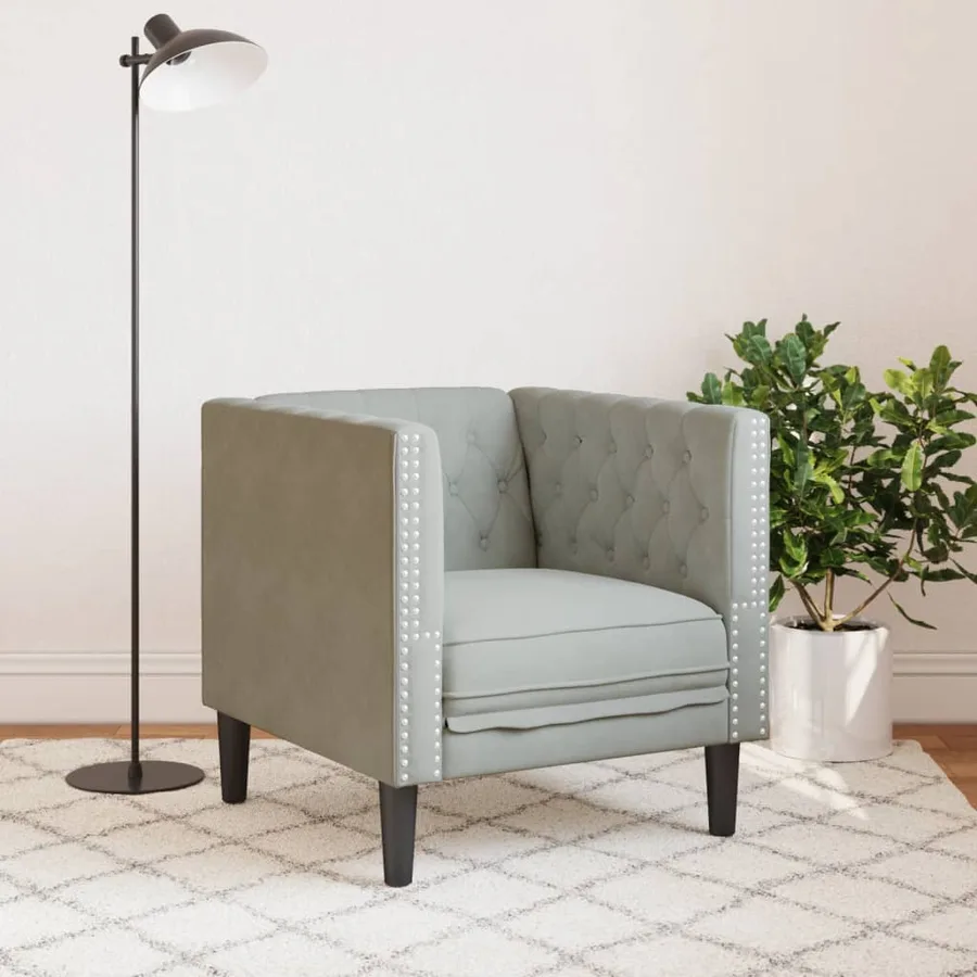 Fauteuil Chesterfield gris clair velours - 3