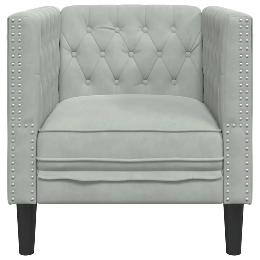 Fauteuil Chesterfield gris clair velours - 4