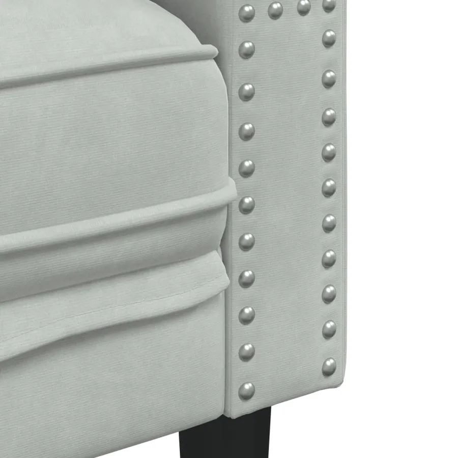 Fauteuil Chesterfield gris clair velours - 7