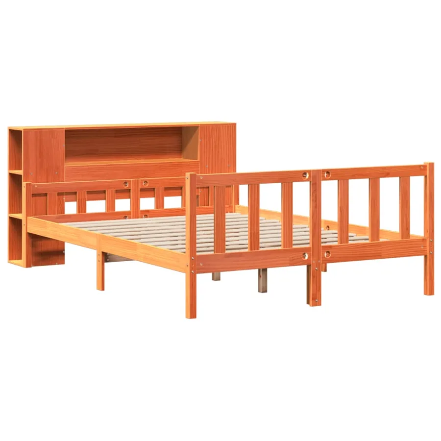 Lit bibliothèque sans matelas cire marron 150x200cm bois massif - 3