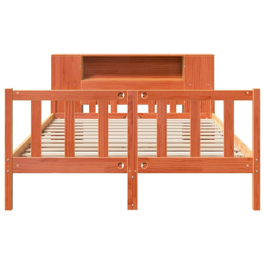 Lit bibliothèque sans matelas cire marron 150x200cm bois massif - 4