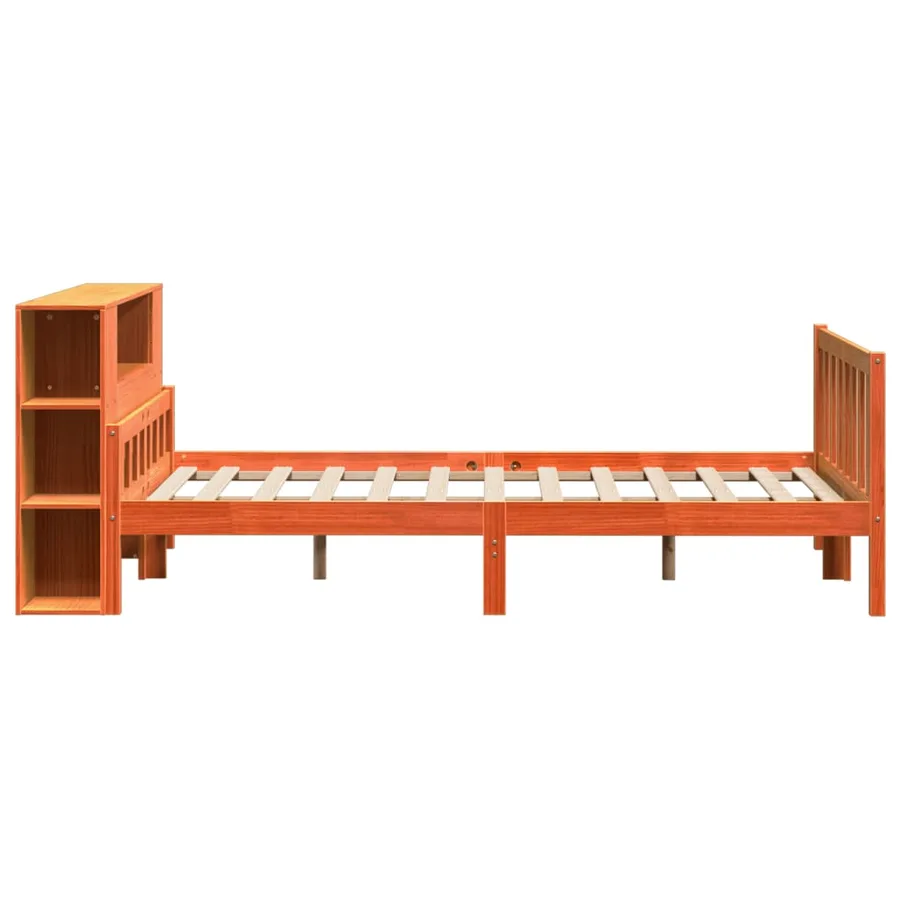 Lit bibliothèque sans matelas cire marron 150x200cm bois massif - 5