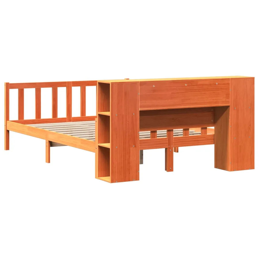 Lit bibliothèque sans matelas cire marron 150x200cm bois massif - 6