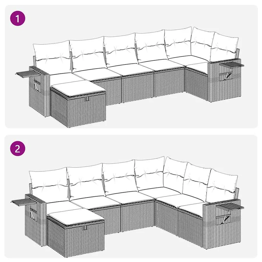 Salon de jardin avec coussins 7 pcs beige résine tressée - 11