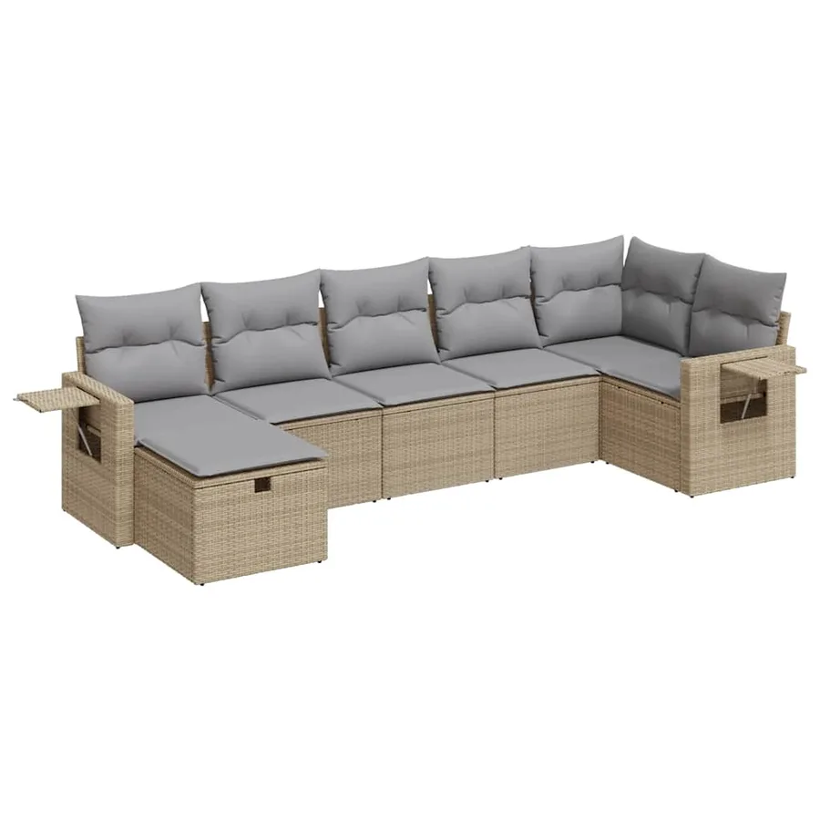Salon de jardin avec coussins 7 pcs beige résine tressée - 2