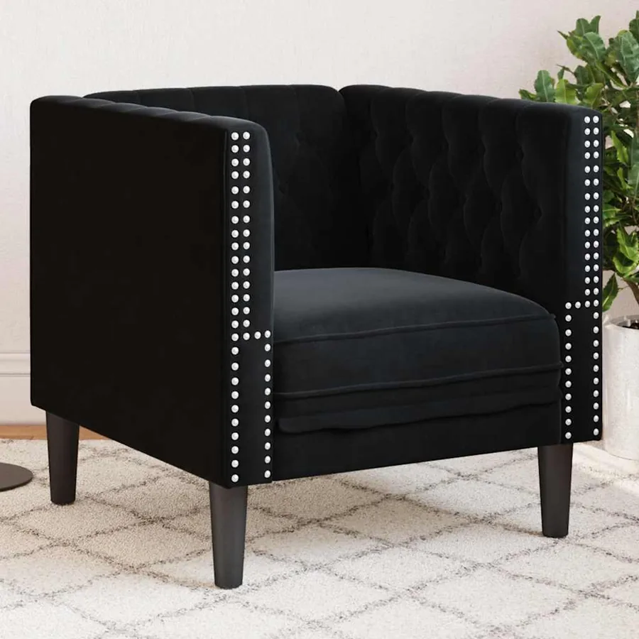 Fauteuil Chesterfield noir velours