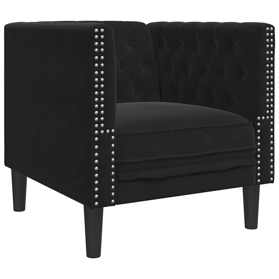 Fauteuil Chesterfield noir velours - 2