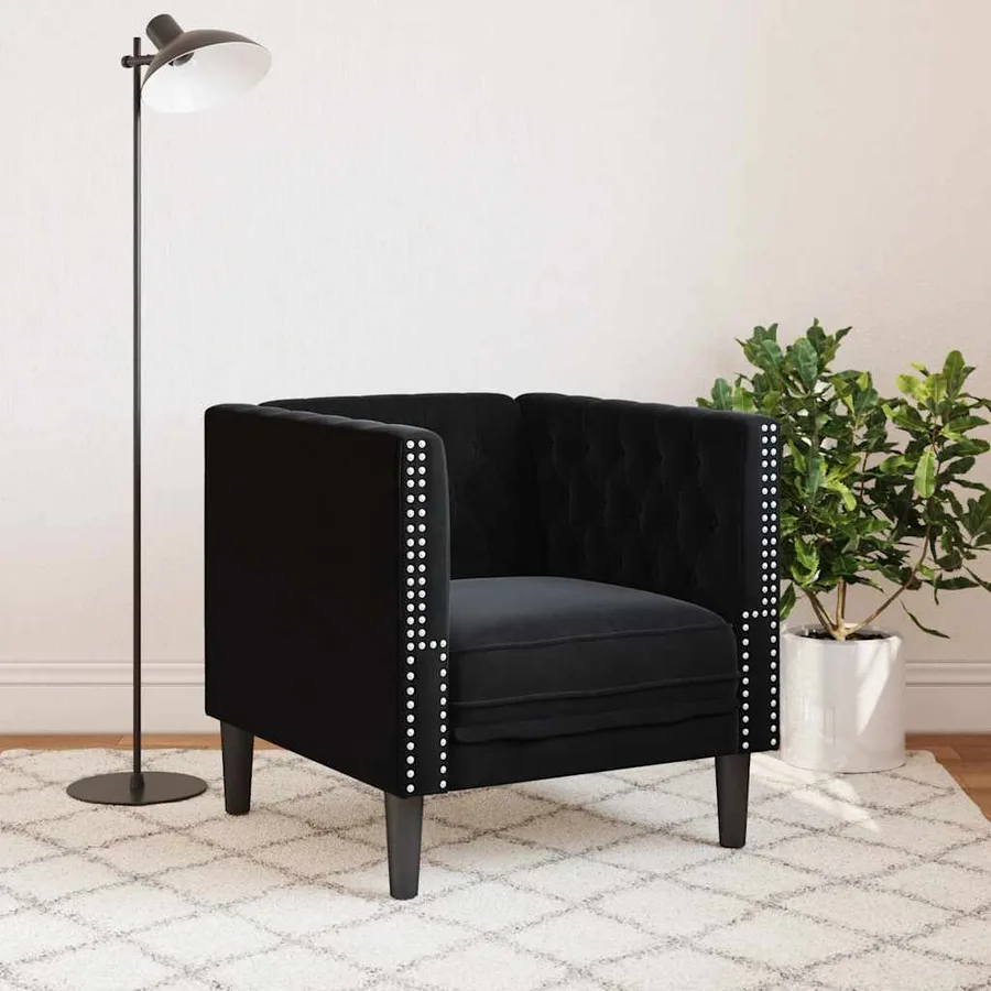 Fauteuil Chesterfield noir velours - 3