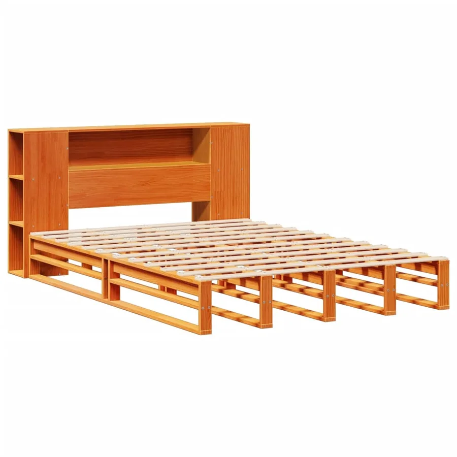 Lit bibliothèque sans matelas cire marron 140x200cm bois massif - 3