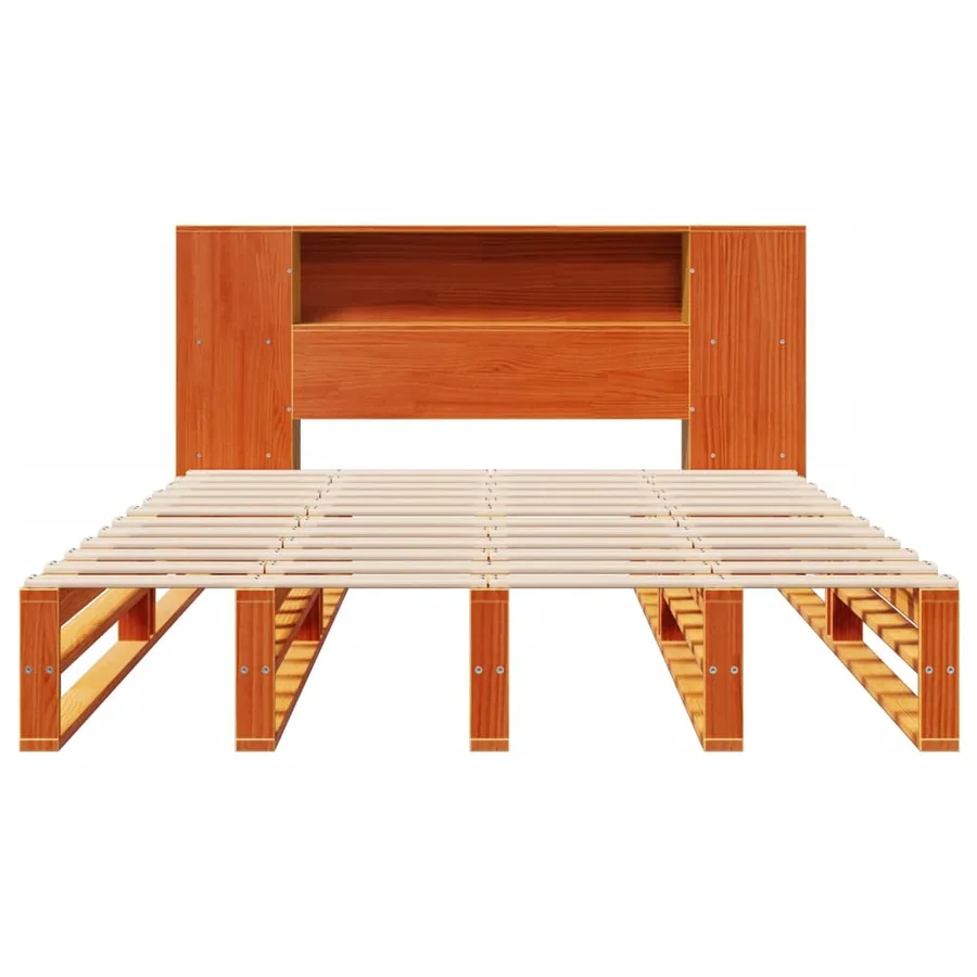 Lit bibliothèque sans matelas cire marron 140x200cm bois massif - 5