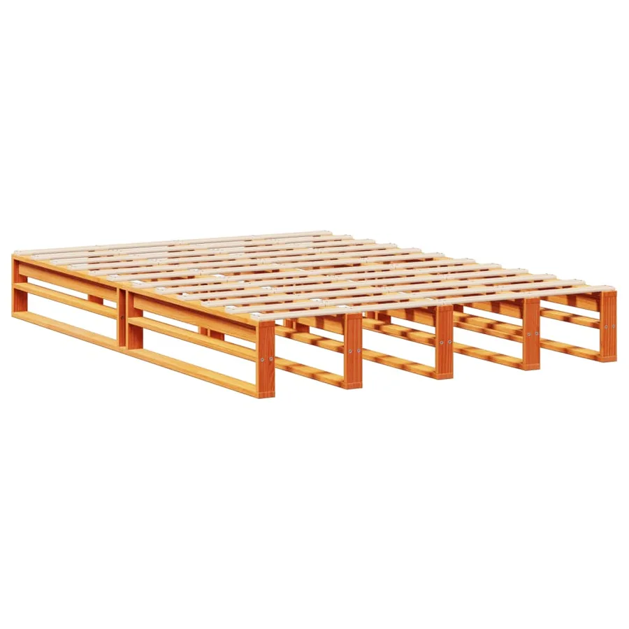 Lit bibliothèque sans matelas cire marron 140x200cm bois massif - 6