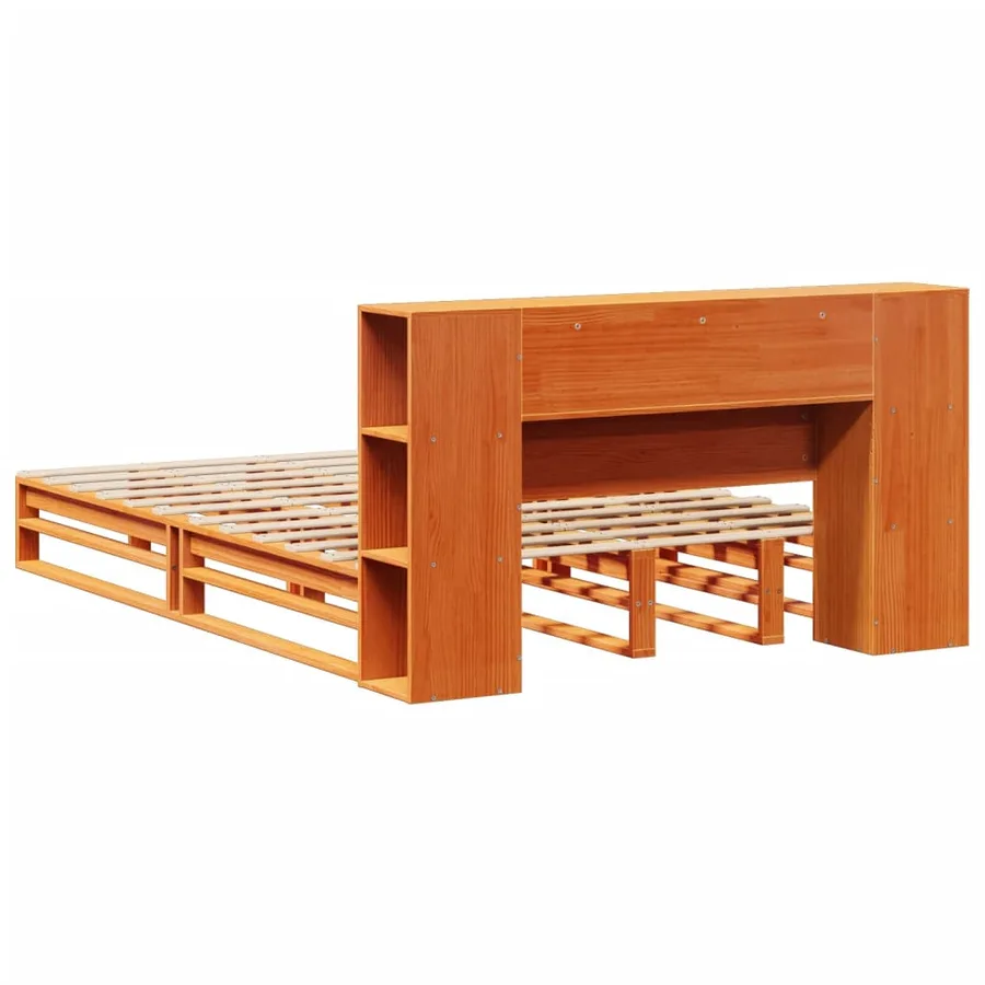 Lit bibliothèque sans matelas cire marron 140x200cm bois massif - 8