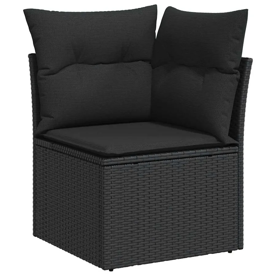 Salon de jardin 9 pcs avec coussins noir résine tressée - 6