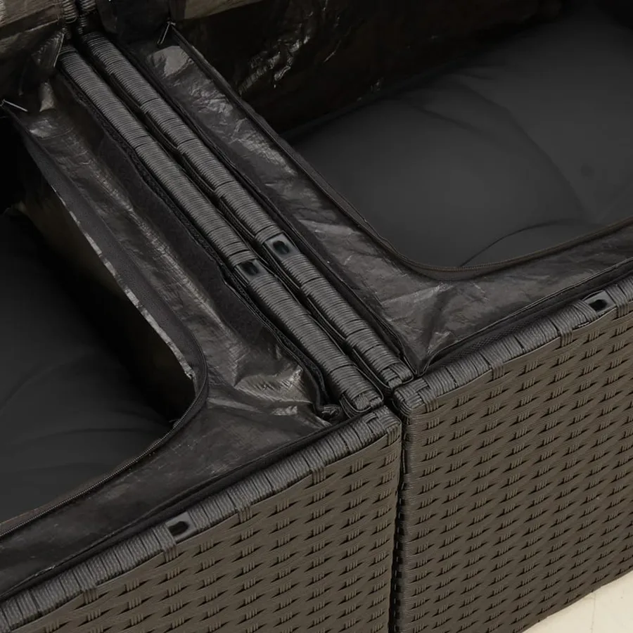 Salon de jardin 6 pcs avec coussins noir résine tressée - 12