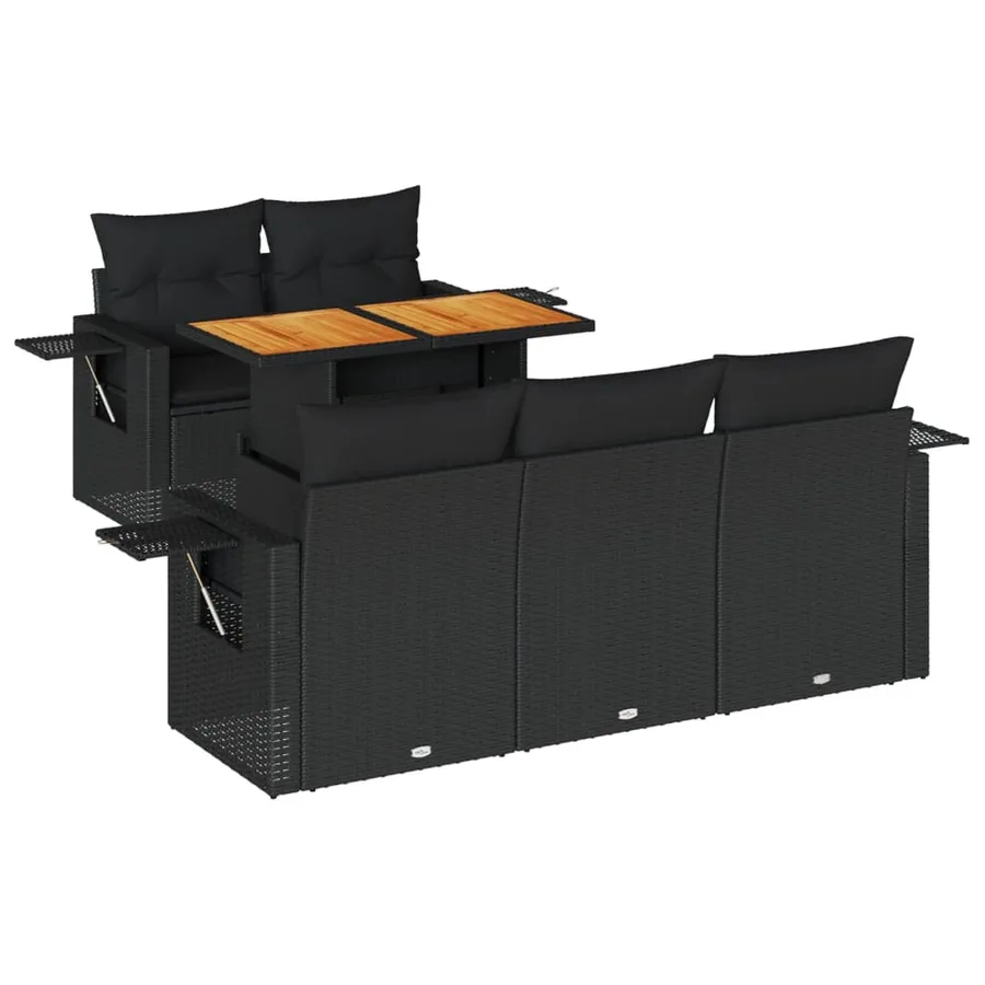 Salon de jardin 6 pcs avec coussins noir résine tressée - 2