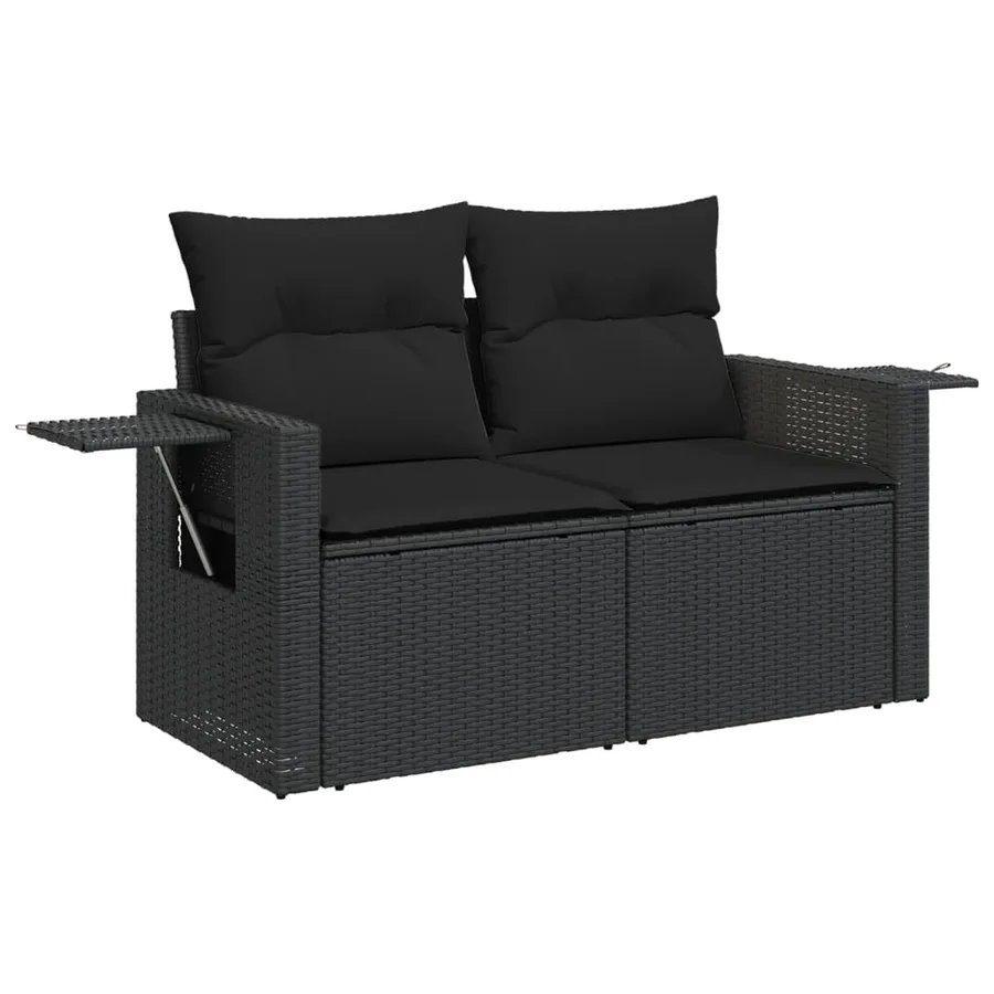Salon de jardin 6 pcs avec coussins noir résine tressée - 4