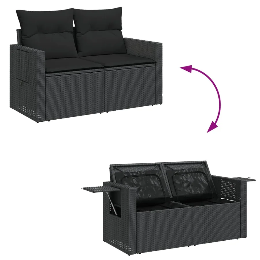 Salon de jardin 6 pcs avec coussins noir résine tressée - 6