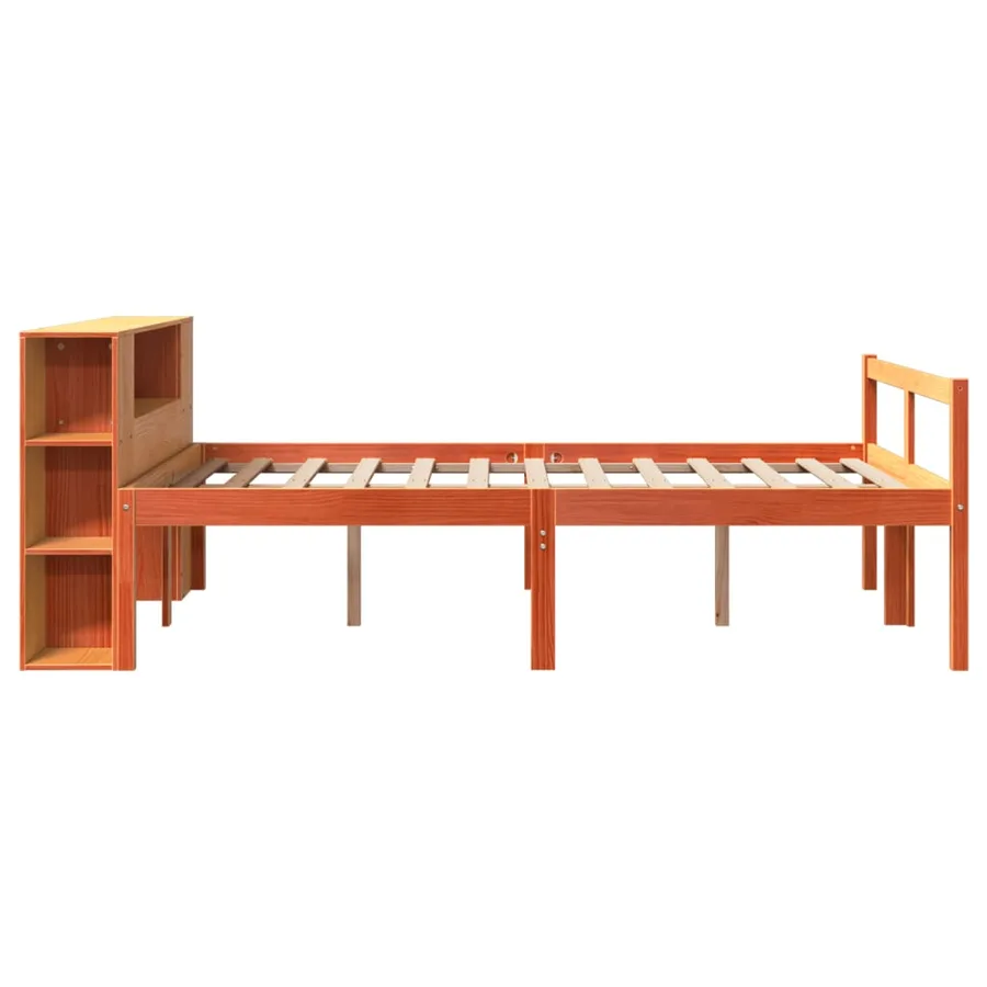 Lit bibliothèque sans matelas cire marron 135x190cm bois massif - 5