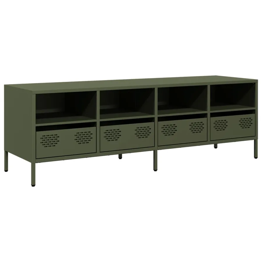 Meuble TV vert olive 135x39x43,5 cm acier laminé à froid - 2