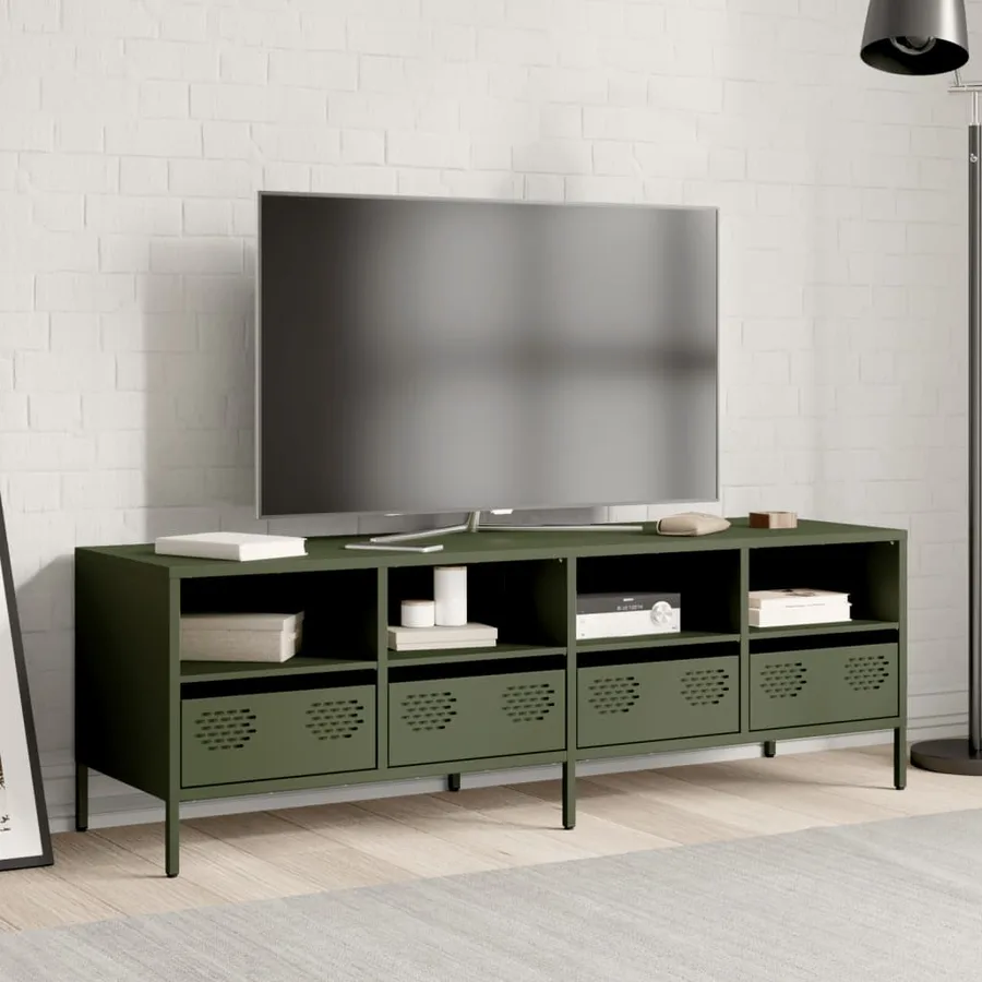 Meuble TV vert olive 135x39x43,5 cm acier laminé à froid - 3
