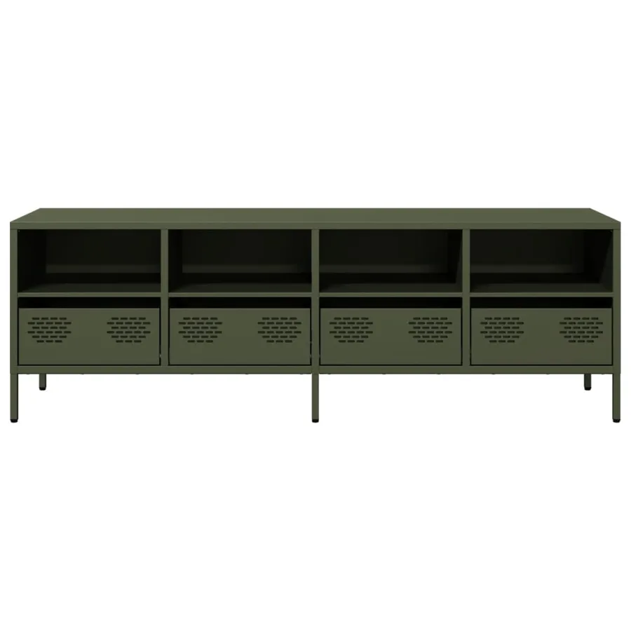 Meuble TV vert olive 135x39x43,5 cm acier laminé à froid - 4